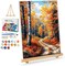 Framed Paint by Numbers Kit for Adults – Fall Forest DIY Canvas Painting with Easel, 8x12 Inch